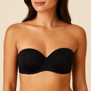 Aerie Black Strapless Underwire Bra 34C 4 Row Hook And Eye Sleek